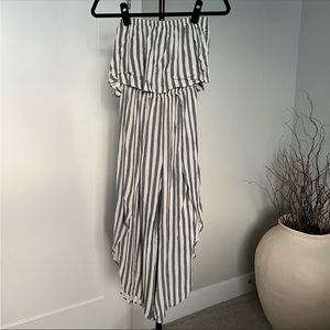 AUDREY gray + white stripes strapless romper